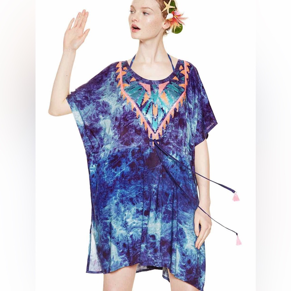 Desigual French Tie-Dye Kaftan Style Top NWT Sequin Women’s size Large